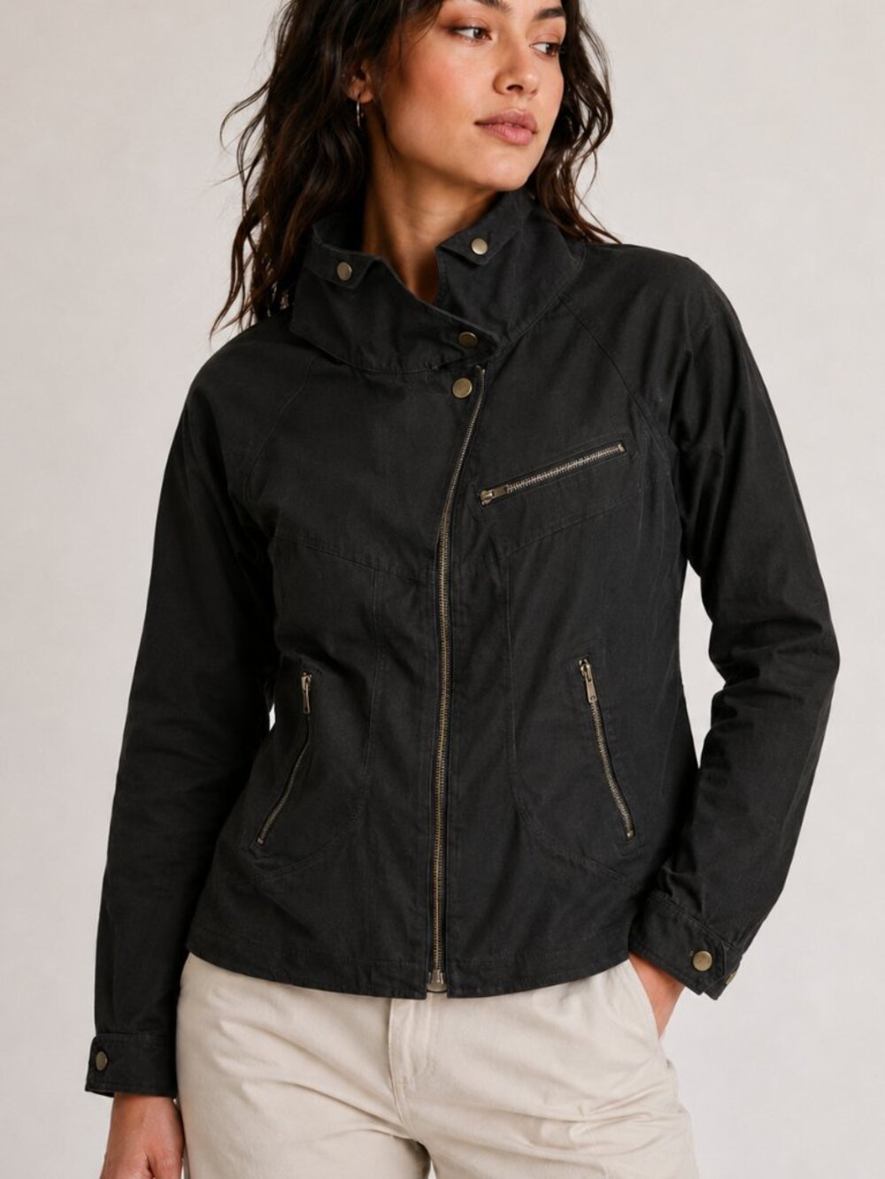 NAU Black Organic Cotton Moto Jacket Womens M Utility Chic Zip Gorpcore